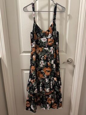 Abercrombie & Fitch Black Floral Midi Dress with Rust Accents